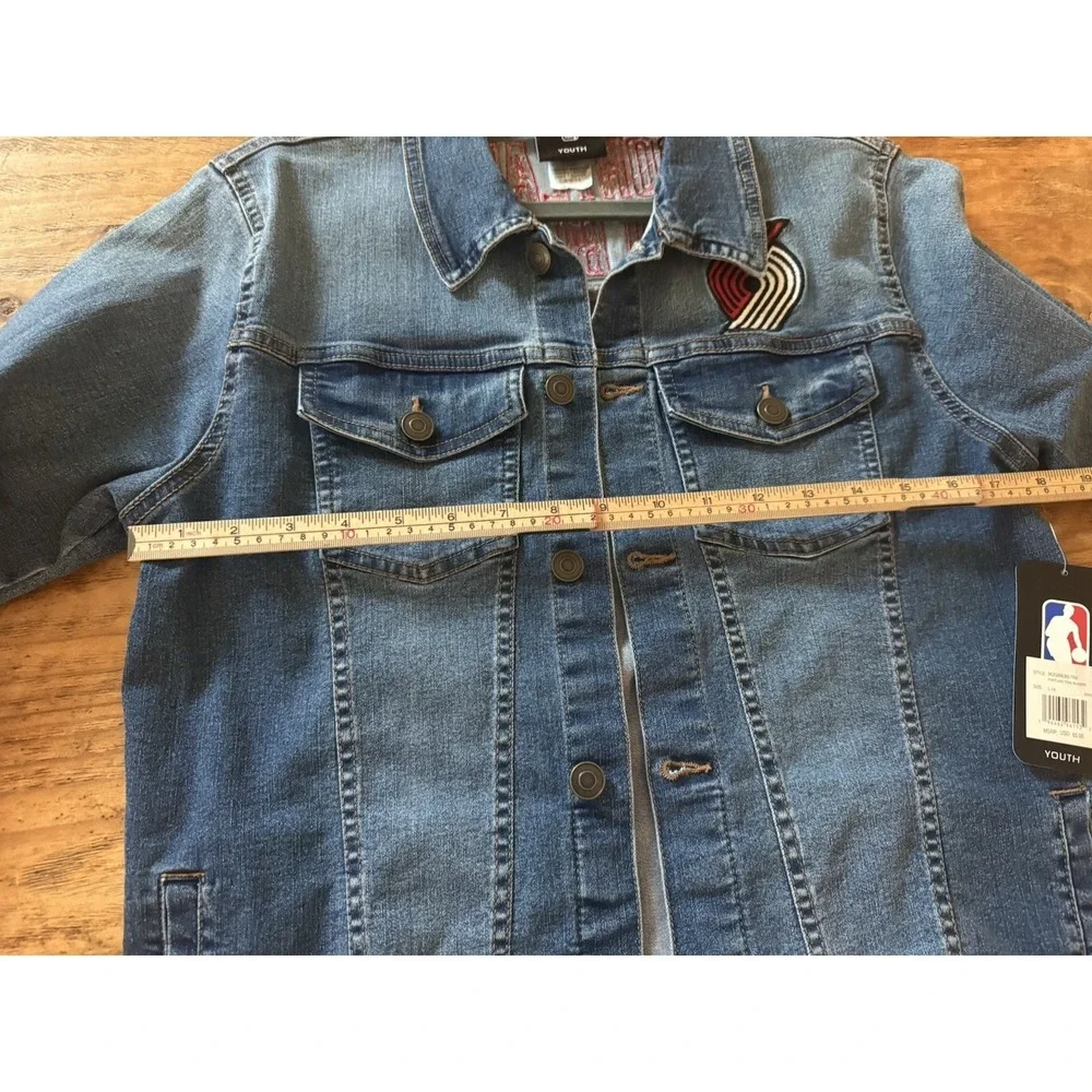 NBA Portland Trail Blazers Youth Denim Jacket Sz L 14 B Embroidered Trucker NWT